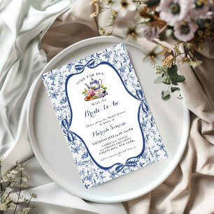 Blue Toile de jouy Tea Party Möhippa Inbjudningar