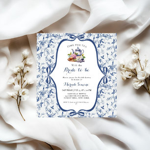 Blue Toile de jouy Tea Party Möhippa Inbjudningar