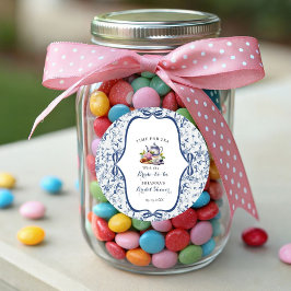 Blue Toile de jouy Tea Party Möhippa Runt Klistermärke