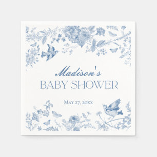 Blue Toile De Jouy Vintage Blommigt Baby Shower Pappersservett