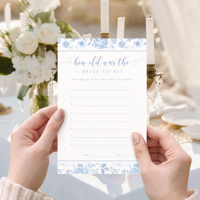Blue Toile Floral How Old Bride Bridal Shower Game (Skapare uppladdad)