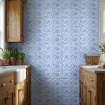 Blue Toile Floral Pattern Classic Botanical