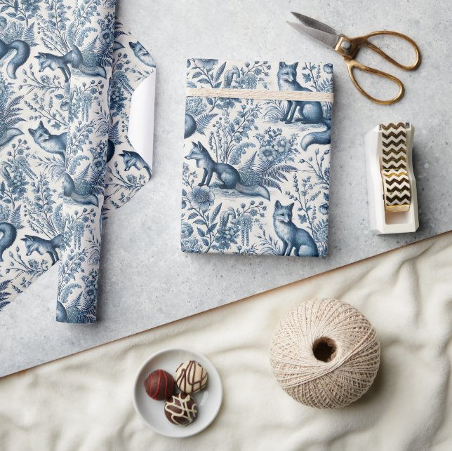 Blue Toile Fox Vintage  Presentpapper (Hantverk)