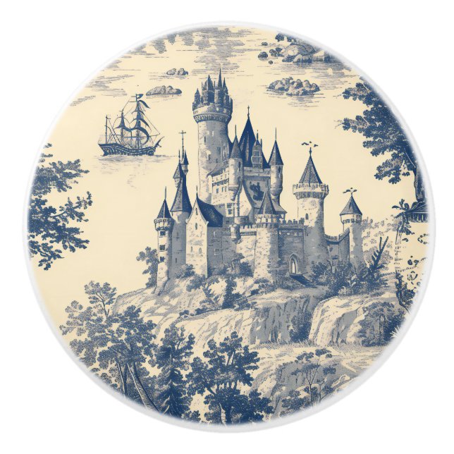 Blue Toile Fransk Castle Knopp (Framsidan)
