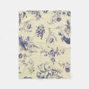 Blue Toile Fransk Land Cherub Mönster Fleecefilt
