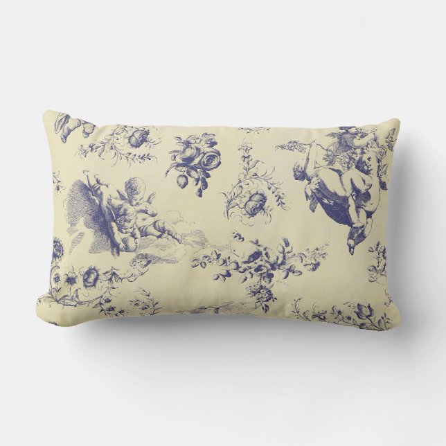 Blue Toile Fransk Land Cherub Mönster Lumbarkudde (Framsida)