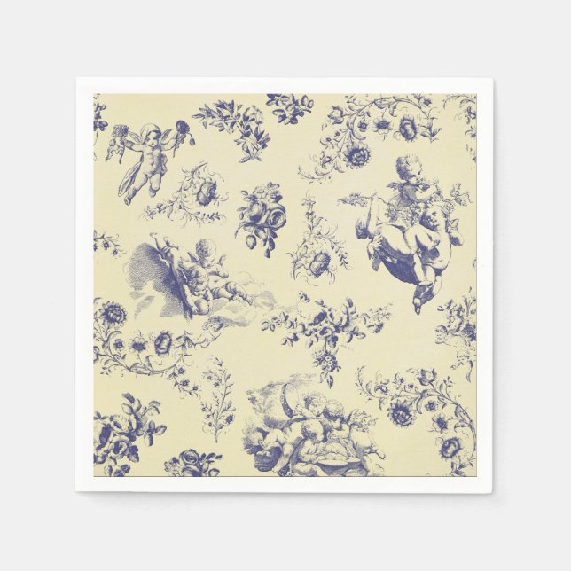 Blue Toile Fransk Land Cherub Mönster Pappersservett (Framsidan)