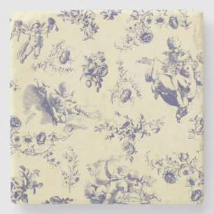 Blue Toile Fransk Land Cherub Mönster Underlägg Sten