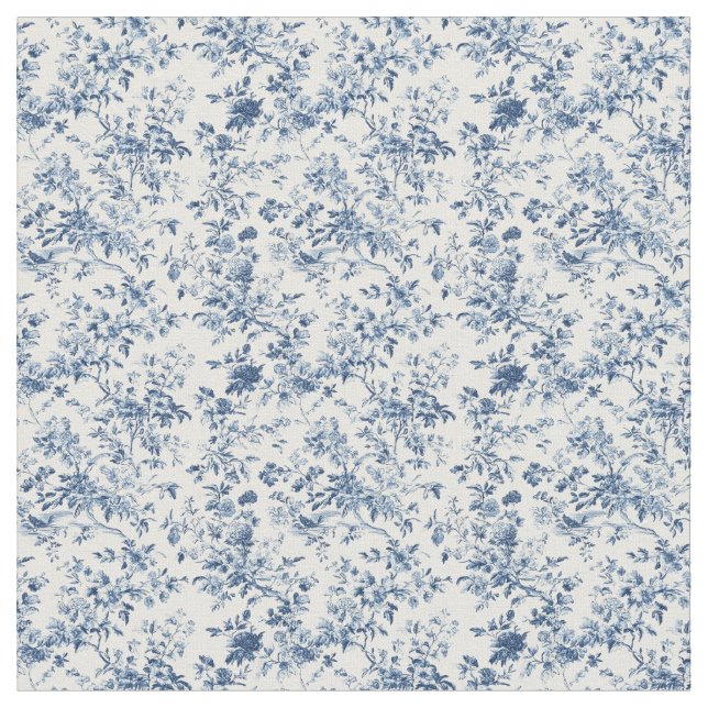 Blue Toile Garden Scene Tyg (Närbild)