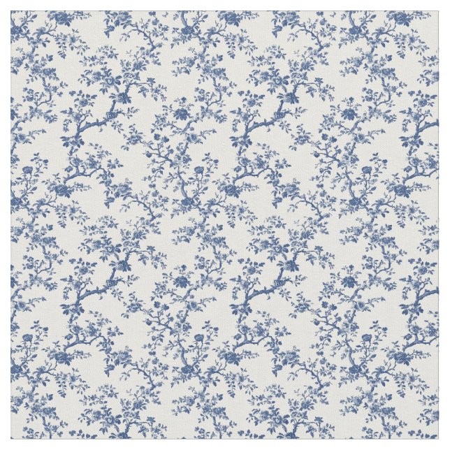 Blue Toile Gren Motif Tyg (Närbild)