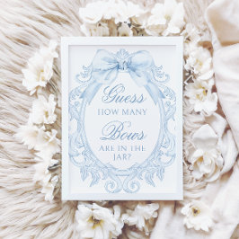 Blue  Toile How Many Bows Baby Boy Shower Inbjudningar