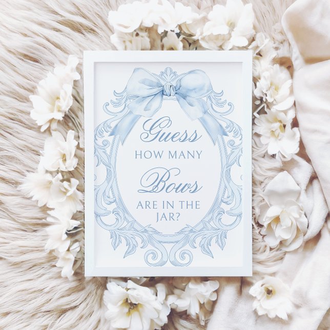 Blue  Toile How Many Bows Baby Boy Shower Inbjudningar (Skapare uppladdad)
