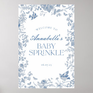 Blue Toile Jouy Blommigt Baby Sprinkle Välkomsttec Poster
