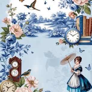 Blue Toile Jouy Junk Journal Page