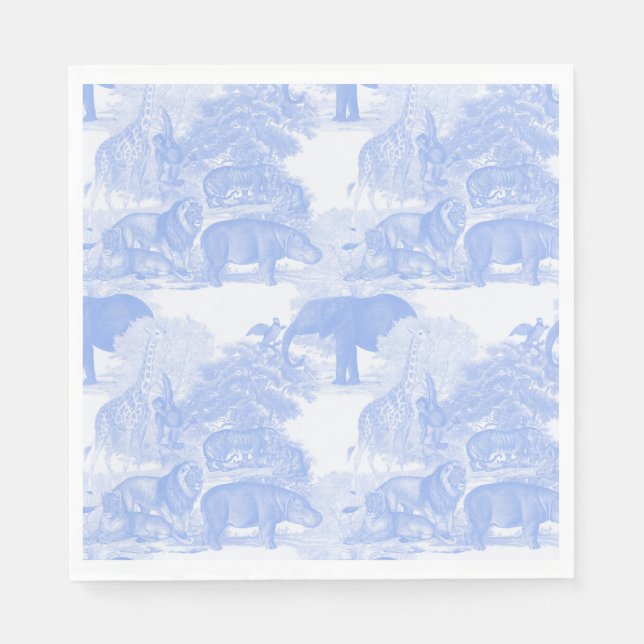 Blue Toile Jungle Animals Safari Chinoiserie Pappersservett (Framsidan)