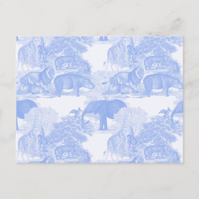 Blue Toile Jungle Animals Safari Chinoiserie Vykort (Framsida)