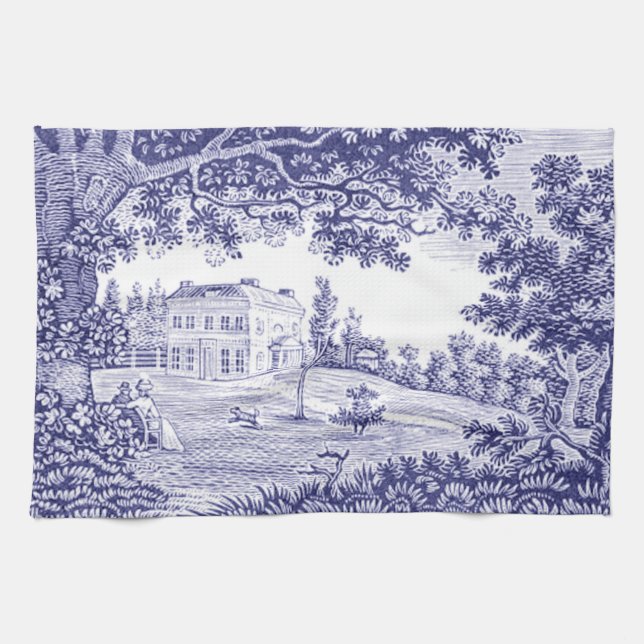 Blue Toile Kitchen Towel - Fransk Land Decor Kökshandduk (Horisontell)