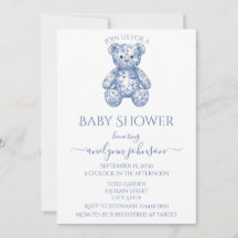 Blue Toile Nalle Boy Baby Shower