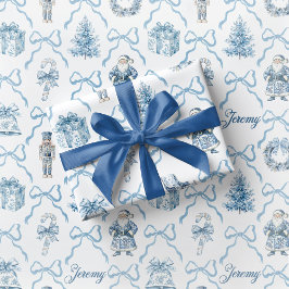 Blue Toile Nutcracker Wrapping Paper Christmas Presentpapper