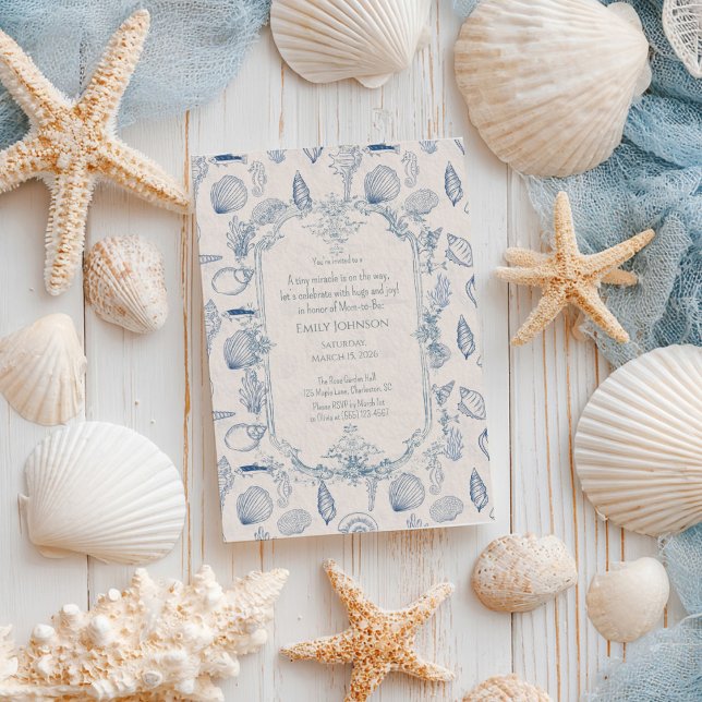 Blue toile Ocean Baby Shower Invitation Inbjudningar (Skapare uppladdad)