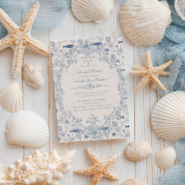 Blue toile Ocean Bridal Shower Invitation Inbjudningar