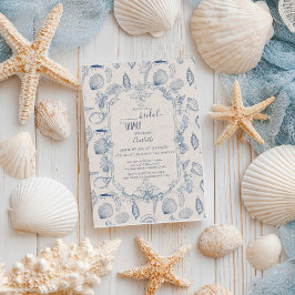 Blue toile Ocean Bridal Shower Invitation Inbjudningar