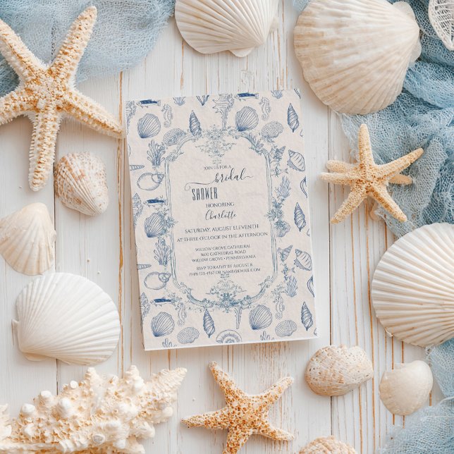 Blue toile Ocean Bridal Shower Invitation Inbjudningar (Skapare uppladdad)