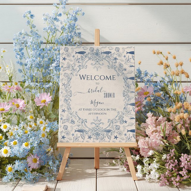 Blue toile Ocean Bridal Shower Welcome  Poster (Skapare uppladdad)