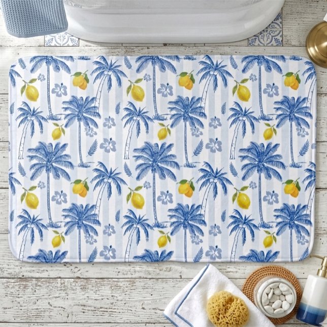 Blue Toile Palm Trees Lemons  Badrumsmatta (Skapare uppladdad)