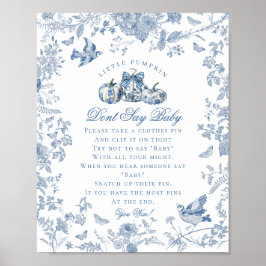Blue Toile Pumpkin Fransk FallSäg inte Baby Poster
