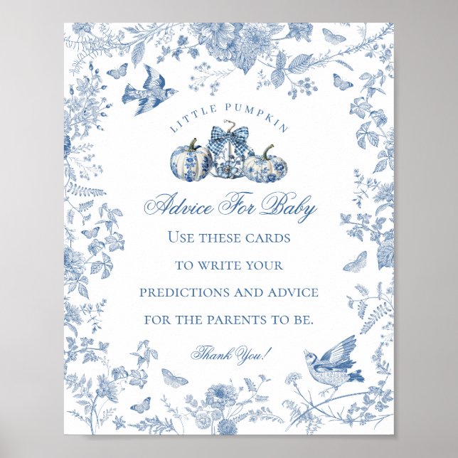 Blue Toile Pumpkin French Fall Advice for Baby Poster (Framsidan)