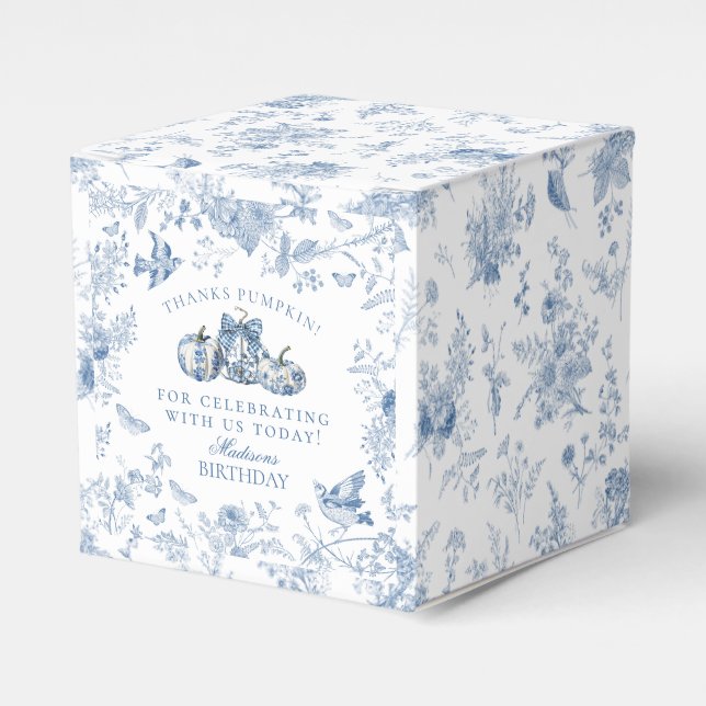 Blue Toile Pumpkin French Fall Birthday Party Presentaskar (Framsidan Sidan)