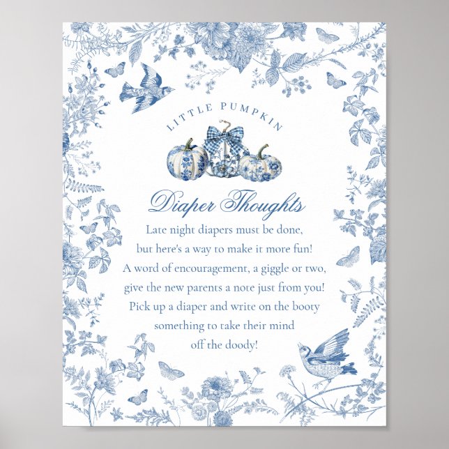 Blue Toile Pumpkin French Fall Diaper Thoughts Poster (Framsidan)