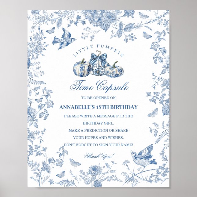 Blue Toile Pumpkin French Fall Time Capsule Poster (Framsidan)