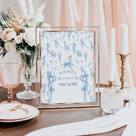 Blue Toile Safari Animal Baby Shower Sweet Treat Poster