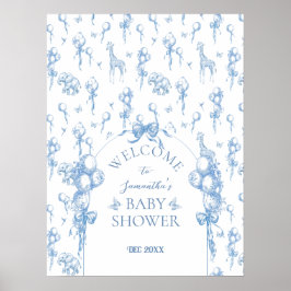 Blue Toile Safari Animal Baby Shower Välkommen Poster