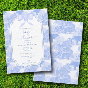 Blue Toile Safari Animals Chinoiserie Baby Shower Inbjudningar