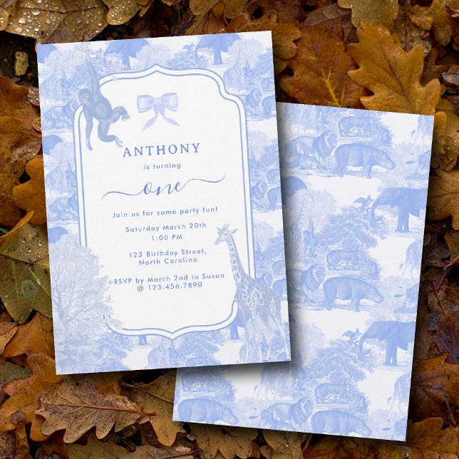 Blue Toile Safari Animals Chinoiserie Boy Birthday Inbjudningar (Blue Toile Safari Animals Chinoiserie Boy Birthday Invitation)