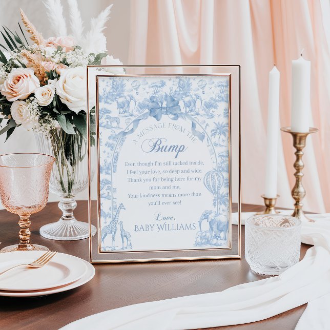 Blue Toile Safari Baby Shower Bump-meddelande Poster (Skapare uppladdad)