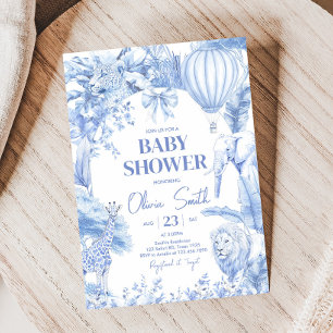 Blue Toile Safari Baby Shower Inbjudningar