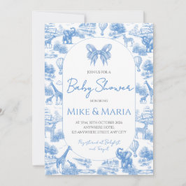 Blue Toile Safari Baby Shower Invitation Inbjudningar