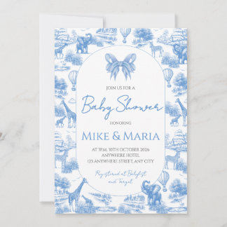 Blue Toile Safari Baby Shower Invitation Inbjudningar