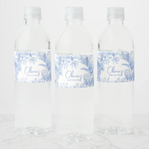 Blue Toile Safari Baby Shower Vattenflaskor Etikett