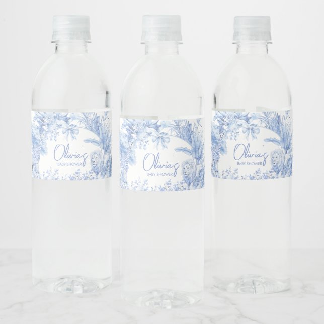 Blue Toile Safari Baby Shower Vattenflaskor Etikett (Flaskor)
