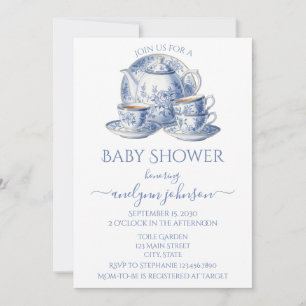 Blue Toile Tea Service Boy Shower Inbjudningar