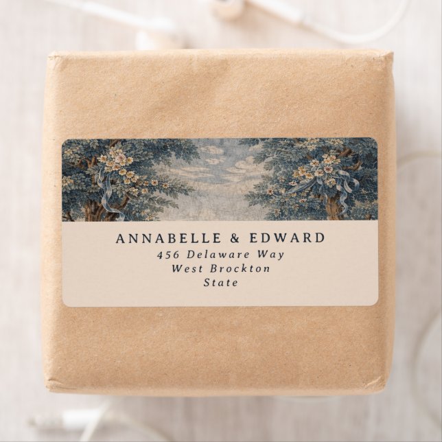 Blue Toile Wedding Vintage Tapestry elegant Fraktsedel (Insitu)