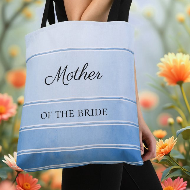 Blue Ton sur Ton Stripe Tote Bag Nautisk Chic Tygkasse (Tote bag featuring a chic painted blue tone on tone striped design with a silver lining)