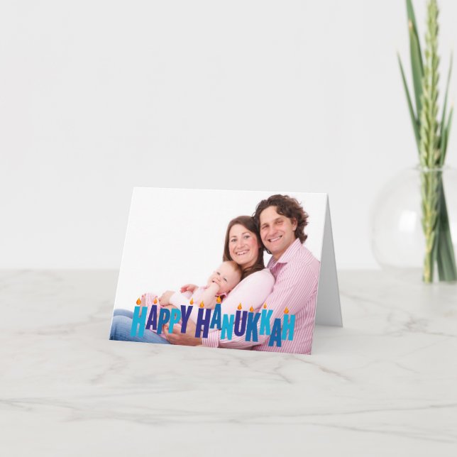Blue Tonal Hanukkah Candle Ljus Helgkort (Framsida)