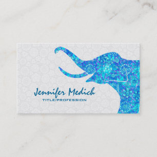Blue Tones Retro Blommigt Elephant Visitkort