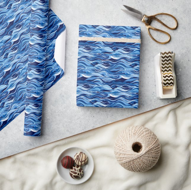 Blue Tones Vatten Wave Mönster Sports Jersey Backg Presentpapper (Hantverk)